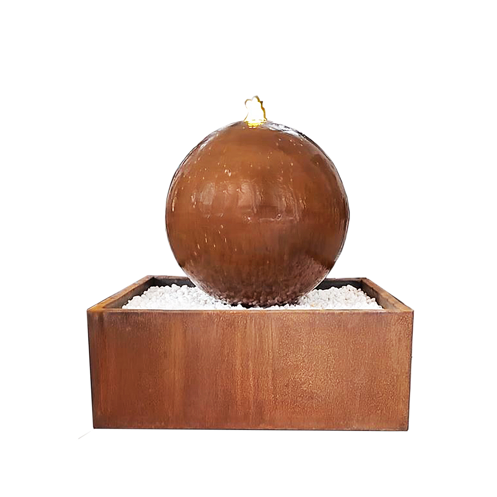 corten steel sphere fountain